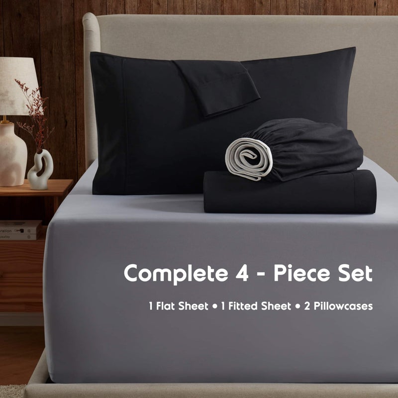 Nestl Full XL Sheet Set - Luxury 1800 Ultra-Soft Microfiber Full Extra Long Bed Sheets - Double Brushed - Deep Pockets - Easy Fit - 4 Piece Set - Bedding Sheets & Pillowcases (Full XL, Black) - Image 2
